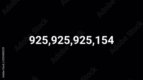 Number counter animation from zero to ten trillion numbers on a transparent background  with alpha channel , Counting Numbers from 0 to 1,000,000,000,000  black background, Counting number animation