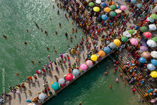 Devotional Sawan and Kanwar Yatra concept showcasing Hindu pilgrims carrying decorated Kanwar, walking with devotion during the holy month of Sawan. The scene represents faith, spirituality, Lord Shiv