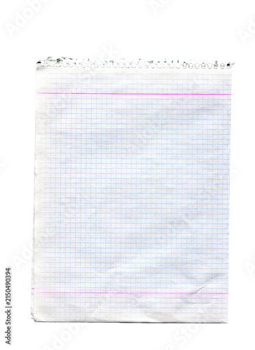 Fotografía Blank squared paper sheet with blue lines and pink margins on transparent backgr