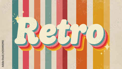 A vibrant retro style graphic design featuring the word retro in a bold typography with colorful layered stripes and a subtle vintage texture background