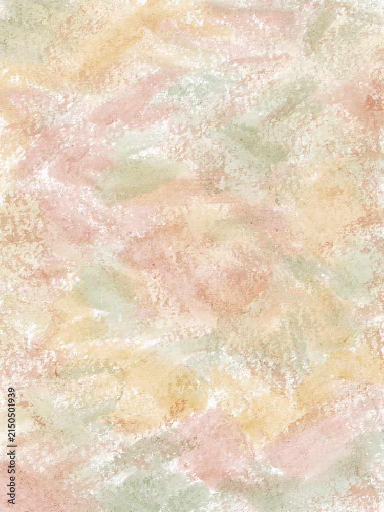 Fototapeta premium Pastel pink green background with loose watercolor strokes and paint spots. Hand painted texture gives the artwork a natural artistic look. For invitations, cards, packaging, branding and print