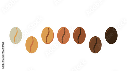 Roasted coffee beans showing various gradient shades from light blonde to very dark espresso bean colors