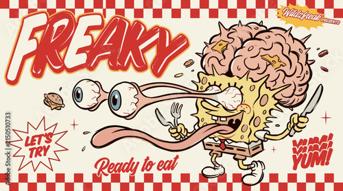фотографія Freaky yellow sponge character hungry for burger