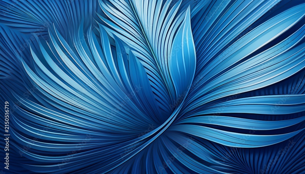 Naklejka premium Abstract Blue Tropical Palm Leaf Texture With Radiating Lines Background