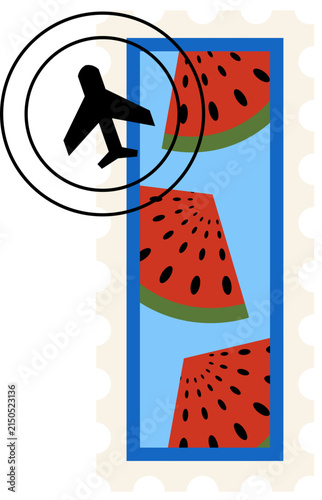 Watermelon postage stamp with a blue background