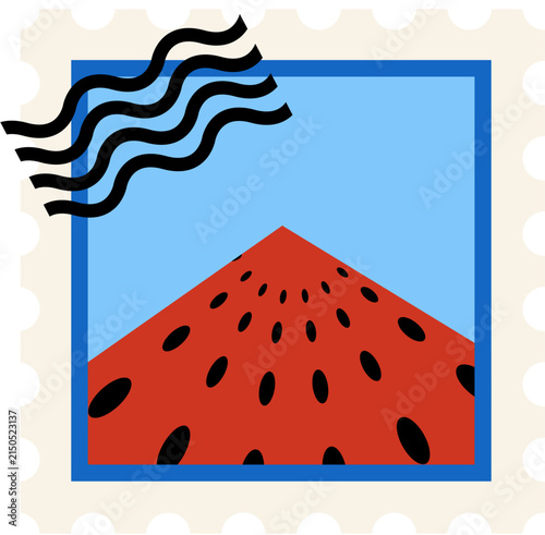 Watermelon postage stamp with a blue background