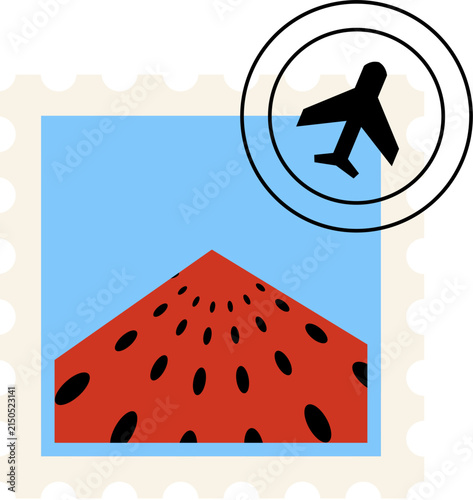 Watermelon postage stamp with a blue background