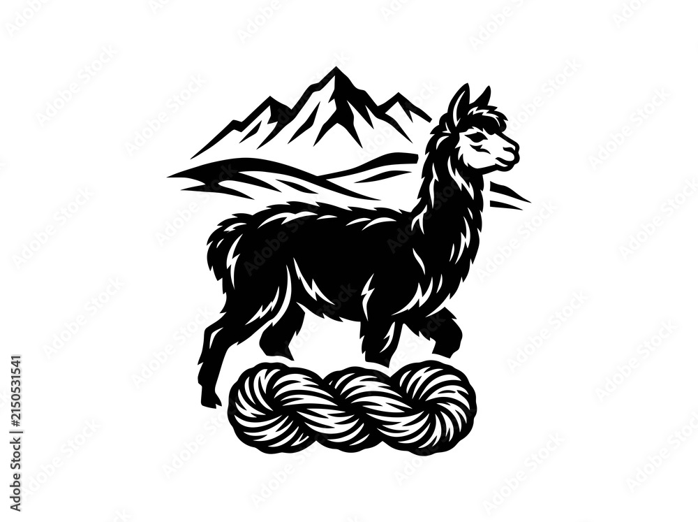 Fototapeta premium Black Alpaca in Mountains with Yarn Logo
