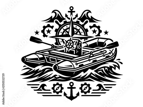 Nautical Seal with Inflatable Boat, Compass, Anchor  Gears