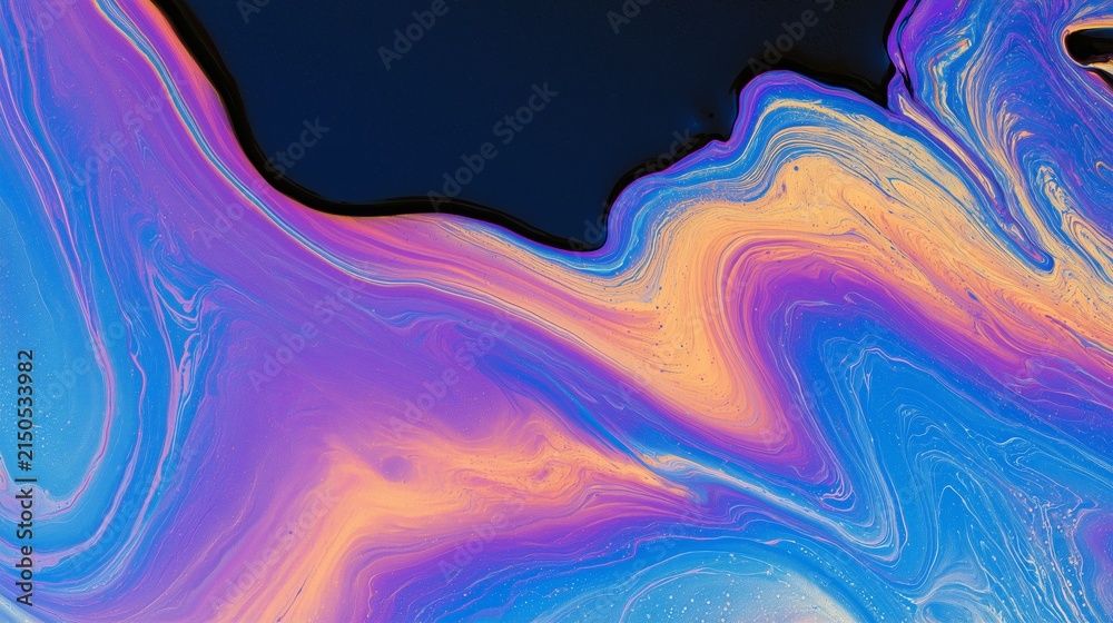 Obraz premium Abstract Oil Slick with Neon Magenta and Cyan Waves
