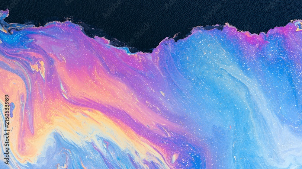 Fototapeta premium Rainbow Petroleum Film across Deep Navy Water