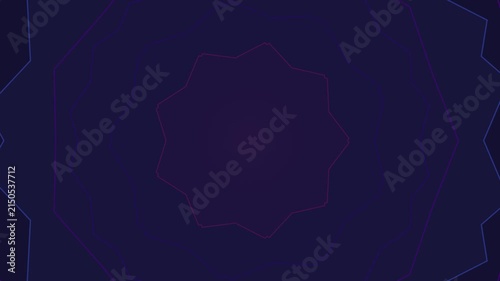 Geometric lines create a kaleidoscopic pattern with purple and blue colors fading into the center.