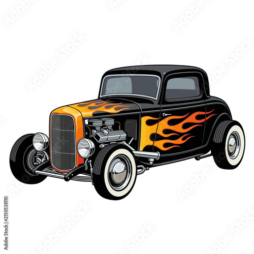 Vintage Hot Rod Car with Flames - Classic Custom Automobile Illustration