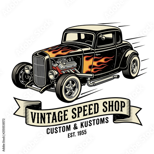 Vintage Hot Rod Car with Flames and 