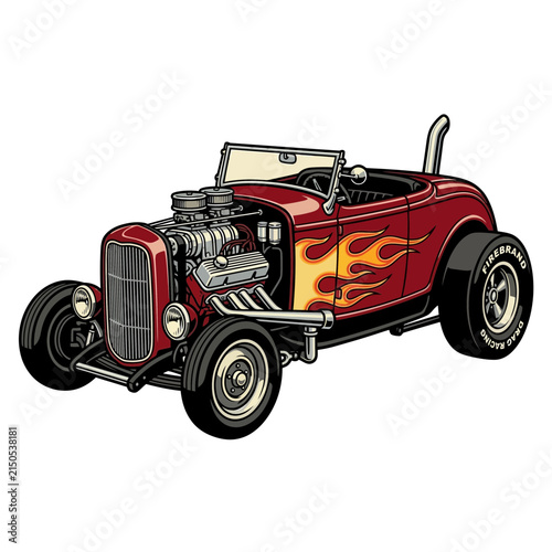 Vintage Hot Rod Car with Flames, Custom Classic Automobile Illustration