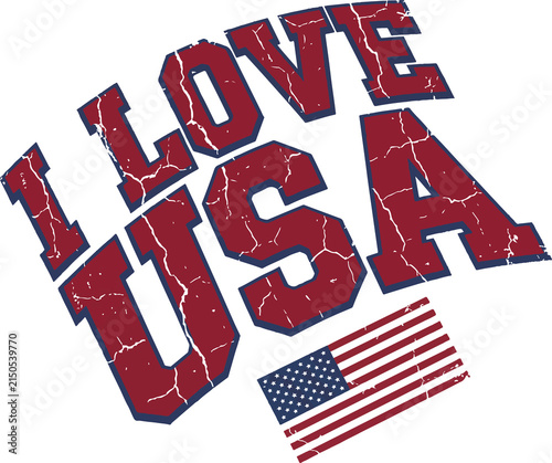 USA patriotic slogan features distressed red text and a small national flag.