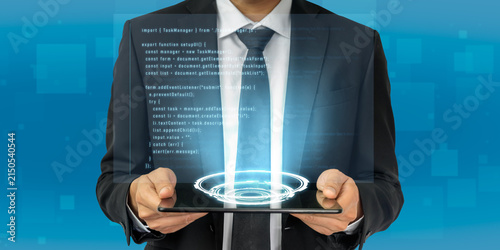 Foto JavaScript programming for task manager user interface, handling form submission