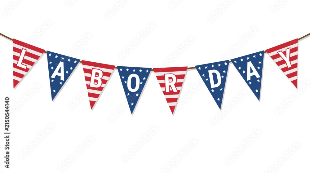 Fototapeta premium Labor Day decorative bunting banner with stars and stripes patterns on white.