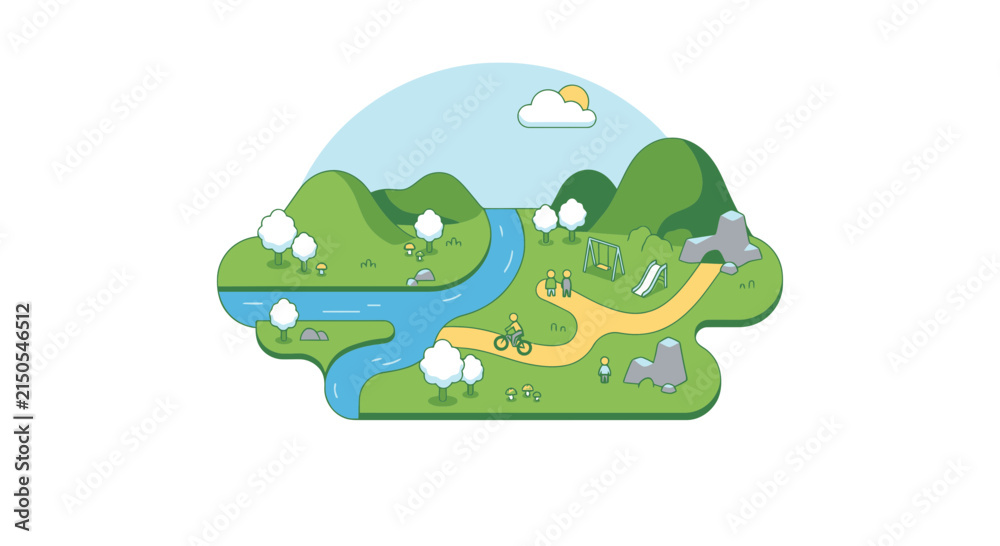 Obraz premium Peaceful Nature Landscape with People Enjoying Outdoor Recreation in Public Park