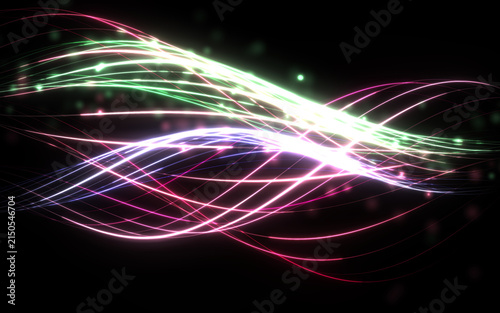Canvastavla A dynamic digital artwork featuring glowing light trails that undulate rhythmica