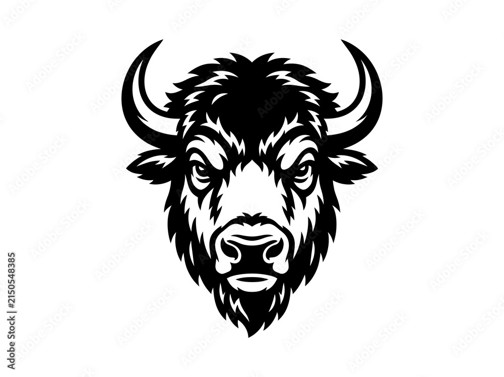 Fototapeta premium Powerful American Bison Head Mascot Monochrome Illustration for Sports Teams and Wildlife Design