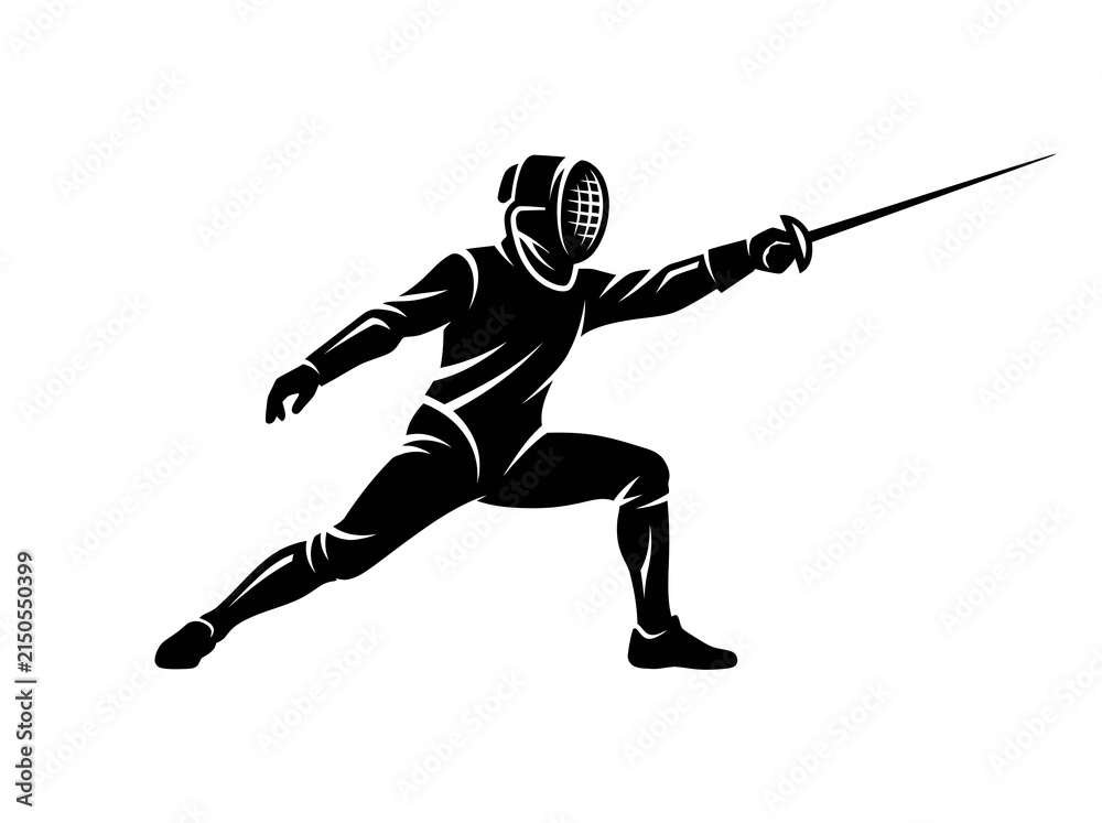 Fototapeta premium Black Silhouette of a Fencer in Action, Sports Vector Icon