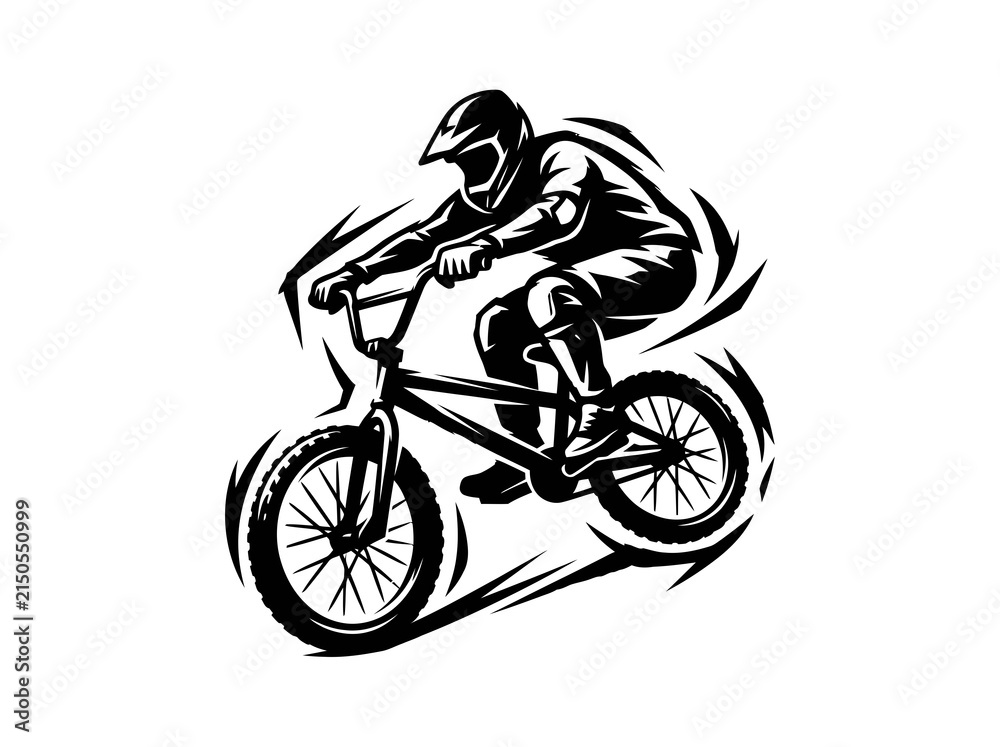 Fototapeta premium Black and White BMX Rider Illustration, Extreme Sports Action