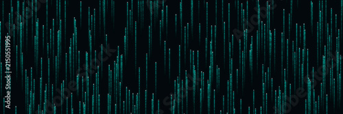 Foto Glowing cyan digital matrix rain banner with dense vertical data trails, symboli