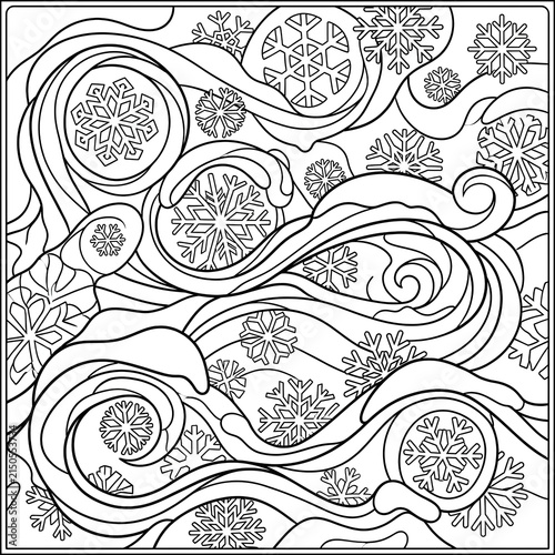 Intricate Winter Snowflake Pattern Coloring Page for Adults and Kids.