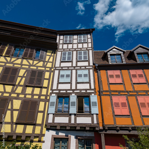 Colorful timber framed houses lining a street in La Petite France, Strasbourg