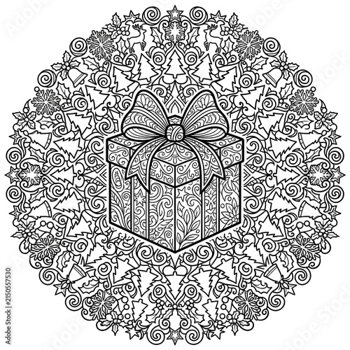 Intricate Christmas Ornament with Gift Box Design.