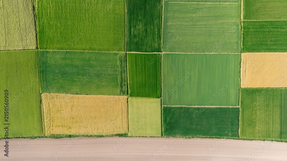 Fototapeta premium Aerial Crop Fields with Pale Country Road