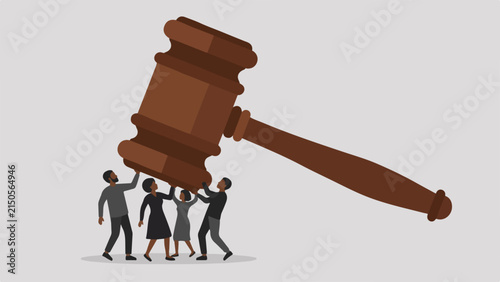Bild auf Leinwand Social inequality, discrimination, injustice and unfairness for black people or racism on people color concept, judge using huge justice hammer to punish small black people or African American man