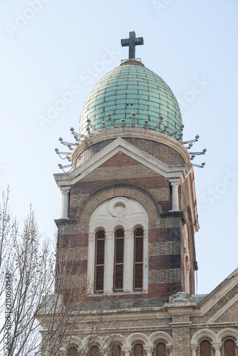 The windows and spires of the Western Cathedral of the Catholic Diocese of Tianjin