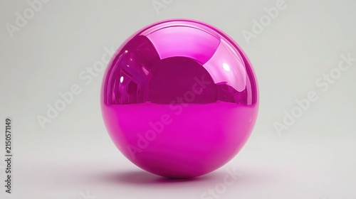 A vibrant, high-gloss fuchsia pink orb with a mirror-like reflective surface, isolated on a light studio background.