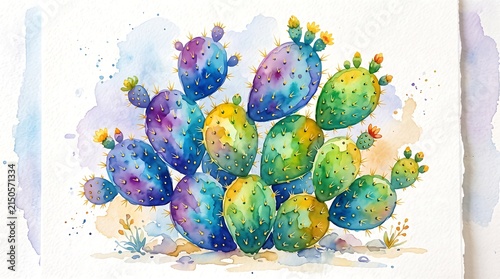 Colorful watercolor cactus illustration