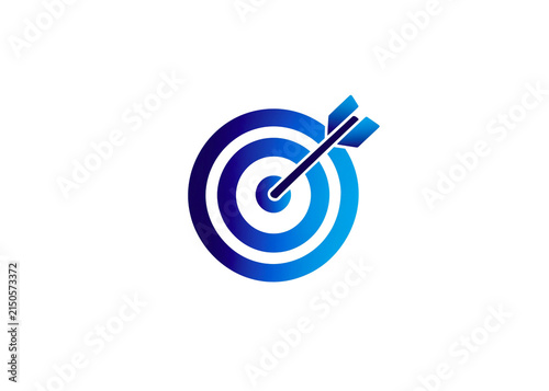 Modern blue gradient target icon with an arrow hitting the bullseye representing business goals, marketing success, and strategic achievement