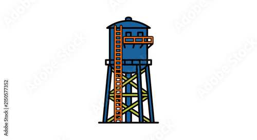 Water tower structure with ladder and platform illustration