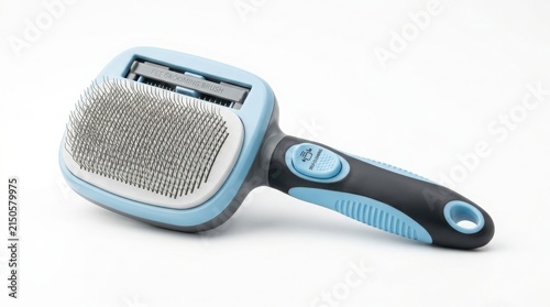 Blue and black self-cleaning slicker brush for grooming pet fur and removing loose hair with pet care pet supplies coat care animal care grooming tool grooming deshedding maintenance ergonomic