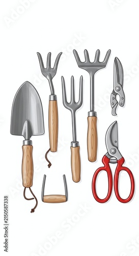 Hand tools and measuring tape on white background.