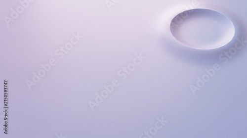 A simple and elegant 3D rendering of a smooth circle indentation on a textured, soft pastel background.