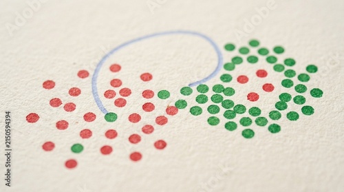 Herd immunity community protection explainer chart close-up showing an abstract grid of small circular dots in Empty Medical Clinic, No People Stock Photo