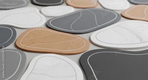Abstract Geometric Pebble Shapes With Minimalist Line Art