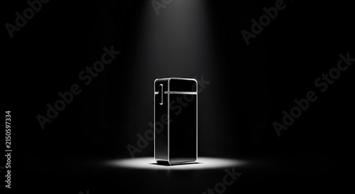 Minimalist Black Refrigerator Spotlighted In Darkness