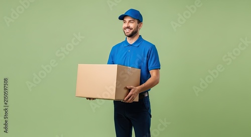 Smiling Delivery Man Holding A Cardboard Box