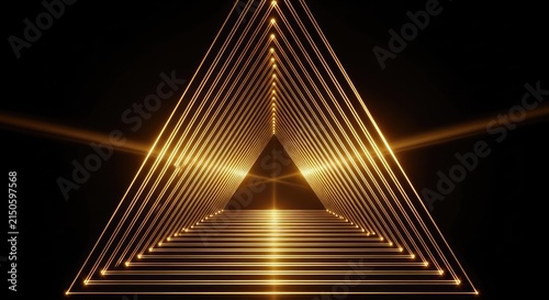 Abstract Golden Triangle Tunnel With Glowing Light Particles