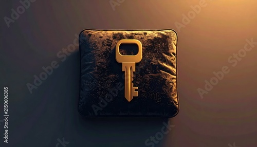 Old rusty key on leather background.