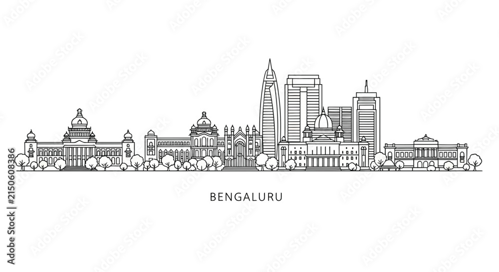 Fototapeta premium Bengaluru Cityscape Skyline - India's Silicon Valley in Outline