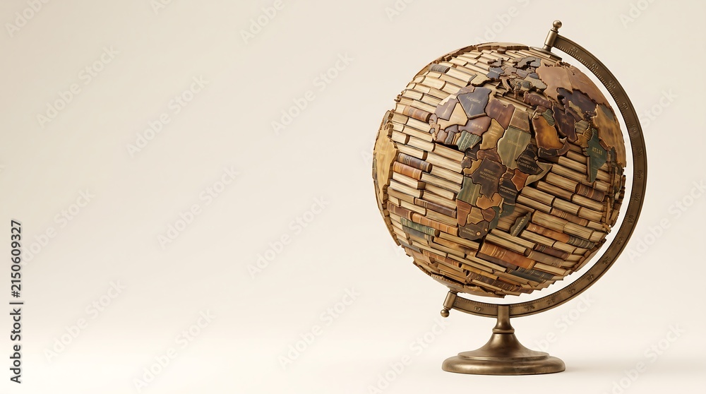 Obraz premium Vintage book and globe on wooden table representing knowledge and exploration