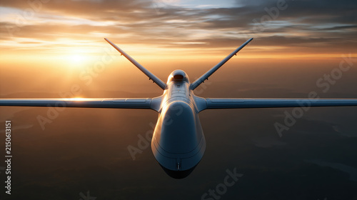 Unmanned aircraft drone military aircraft sky sunset sea ocean horizon aerial view flight